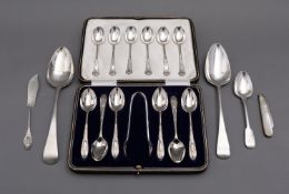 A mixed group of silver flatware including;