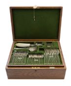A George V silver plated Queen Anne pattern canteen of flatware by Mappin & Webb, Princess Plate,
