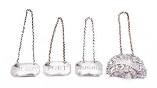 Three Georgian silver decanter labels, Port by Thomas Phipps & Edward Robinson,