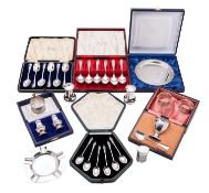 A mixed group of silver and silver plate including;