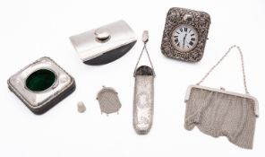 A mixed group of silver including; a silver chatelaine glasses case Birmingham 1915,