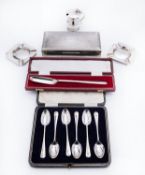 A mixed group of silver including; an Edward VII mustard pot by Jacob & Ross, Sheffield 1900,