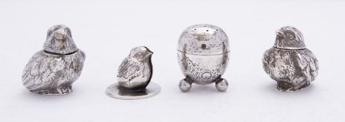 A pair of Victorian silver chick pepperettes, by Sampson Mordan and Co.