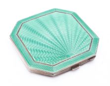 An Art Deco silver and enamel pale green compact by Deakin & Francis Ltd, Birmingham 1937,