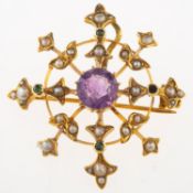 A Victorian amethyst and seed pearl brooch/enhancer,