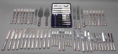 A mixed group of silver and silver plated Queen's pattern flatware including;