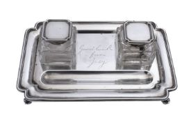 A George V silver inkstand by Edward Barnard & Sons Ltd, Birmingham 1920,