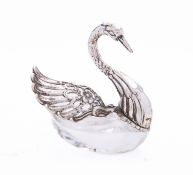 An Elizabeth II silver and glass swan ashtray stamped .925 P.1, 7cms.