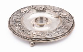 A Victorian silver inkwell stand by Edward Ker Reid, London 1871, of circular form, rope twist edge,