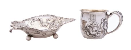 A late 19th century American silver bon bon dish by Gorham 1897, of heart shape,