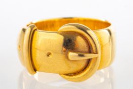An 18ct gold Victorian buckle ring, UK hallmark, Birmingham, 1863, size L1/2, 9.1grams.