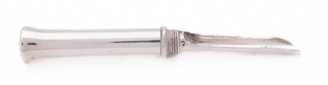 A George IV two-piece silver apple corer maker's mark rubbed, London 1823, 13cm. (5.1ins.) long, 31.