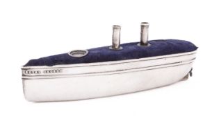 A large George V Chester silver novelty pin cushion 'Royal George' by S.