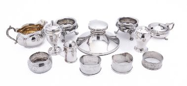 A mixed group of silver and silver plate items including;