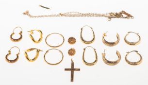 A mixed group of jewellery, including five pairs of hoop earrings of various designs,