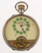 Hebdomas a silver pocket watch having a visible escapement to the dial signed Hebdomas, Patent,