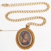 An 18ct gold portrait miniature brooch/pendant with chain,