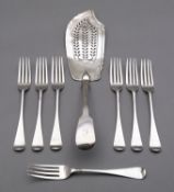 A mixed group of silver flatware comprising;