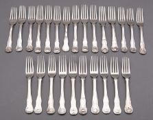 A matched set of twenty six silver Hourglass and Shell pattern dessert forks,