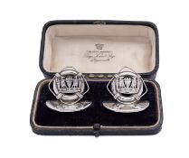 Royal Navy Interest: a cased pair of menu holders by J W Evans & Sons Ltd,