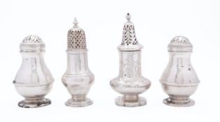 A pair of George V silver muffineers by C J Vander Ltd, London 1900, of bulbous form,