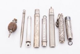 A mixed group of silver and silver plated pencils including;