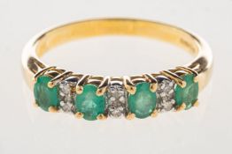 A 9ct gold emerald and diamond ring, a half eternity ring set with four oval-cut emeralds,