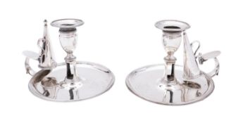 A pair of George III silver chamber sticks and snuffers by John Edwards III, London 1792,