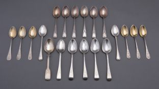 A mixed group of Bright-cut tea spoons, various dates and makers mostly 20th century, 225gms. (7.