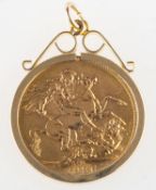 A full sovereign in pendant mount, a George V 1926 full sovereign in a 9ct gold pendant mount,