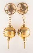 A pair of Chinese symbol drop earrings, in the form of Chinese lanterns with symbols,