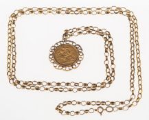 A Victoria 1901 full sovereign in pendant mount with chain, pendant mount UK hallmark for 9ct gold,