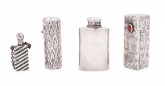 A mixed group of silver scent bottles including;