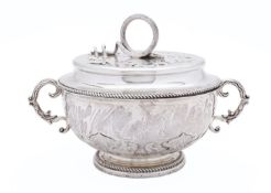 An Edward VII silver cup and cover by Wakely & Wheeler, London 1908, in the Charles II style,