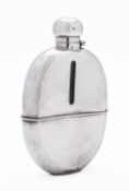 An Edward VII silver and glass hip flask by William Hutton & Sons Ltd, London 1903, of oval form,