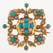 A Victorian turquoise and seed pearl brooch,