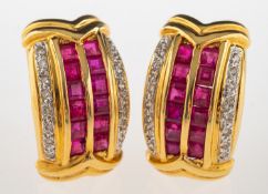 A pair of ruby and diamond earrings,