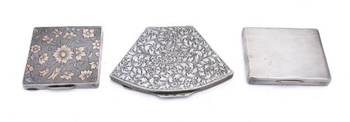 A mixed group of silver cases including; a silver case with gold mount by Cohen & Charles,