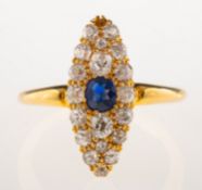 An 18ct gold Victorian sapphire and diamond ring,