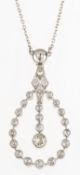 A Belle Epoque diamond pendant with chain, the pendant of openwork teardrop form,