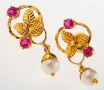 A pair of pearl drop earrings,