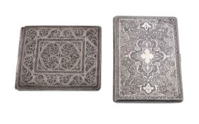 An early 20th century Persian silver cigarette case, stamped 84,