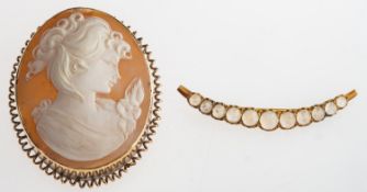 A cameo brooch and a Victorian moonstone brooch,