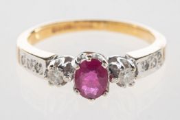 A 9ct gold ruby and diamond ring,