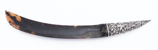 A Victorian silver and tortoiseshell paper knife/ page turner by Henry Wilkinson & Co, London 1892,