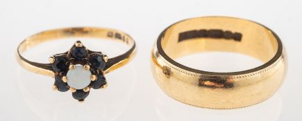 Two 9ct gold rings, including a 9ct gold wedding band, UK hallmark, size H1/2, 4.