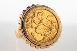 A George V 1926 full sovereign ring, in a 9ct gold mount, UK hallmark, size S, 15.1grams.