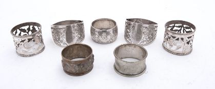 A pair of D shaped silver napkin rings by Fenton Brothers Ltd, with pieced decoration,