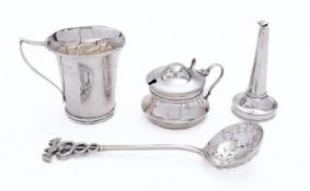 A mixed group of silver including; a Victorian silver sugar casting spoon by Thomas Alfred Slater,