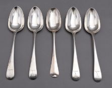 A George I silver Hanoverian pattern silver table spoon by Richard Scarlett, London 1721,